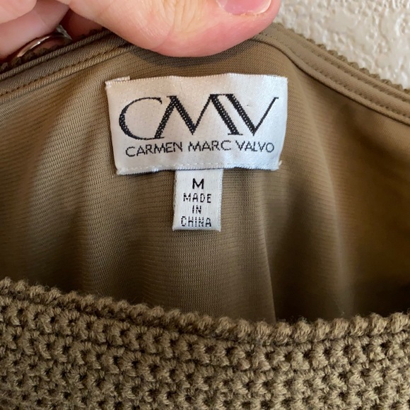 🎉SALE🎉 CARMEN MARC VALVO Green Crochet Lace Midi Dress M - Picture 9 of 17